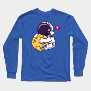 Cute Astronaut Hugging Moon Cartoon Long Sleeve T-Shirt